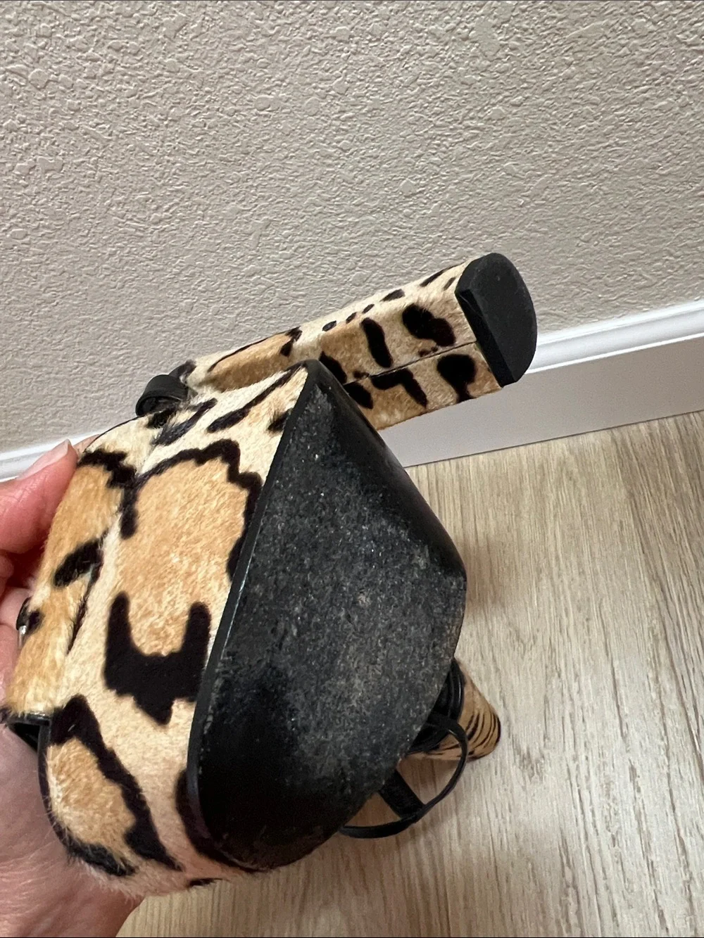 Authentic Gucci Leopard-Print Pony Hair Platform Sandals with Ankle Strap